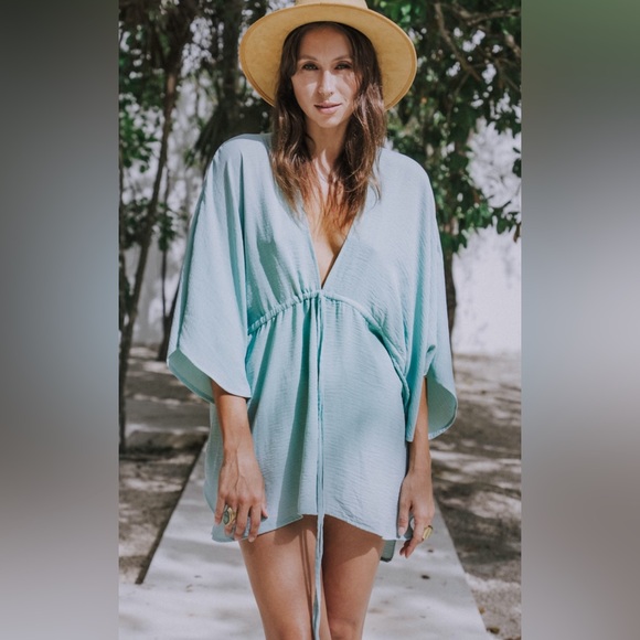 Love Not Fear Tops - Love Not Fear Aqua Cotton Blouse/Cover Up